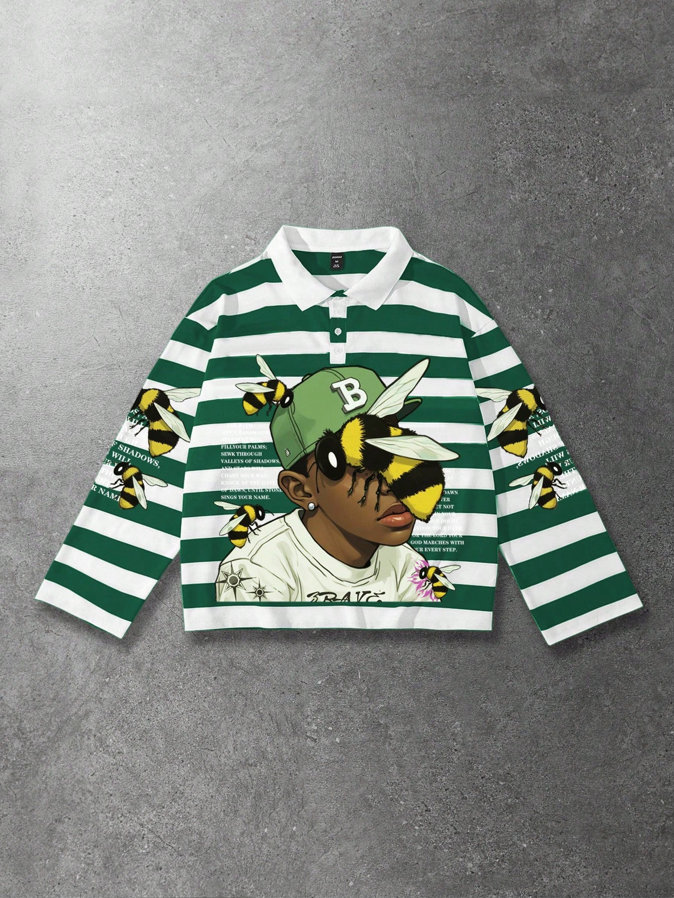 Men Striped Long Sleeve Loose Graphic Polo Shirt