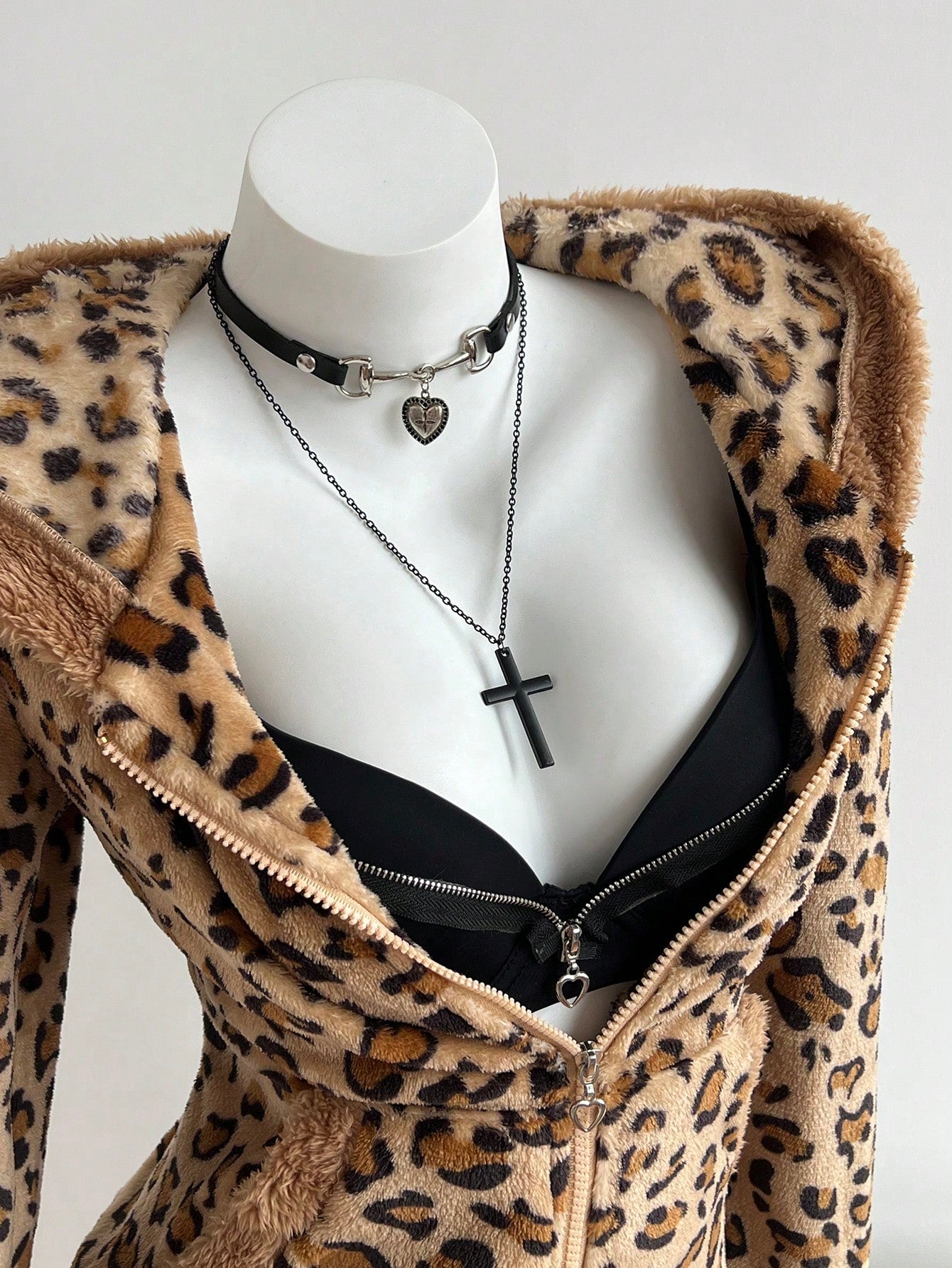 Women's Leopard Print Flannel Thermal Hooded Sweatshirt