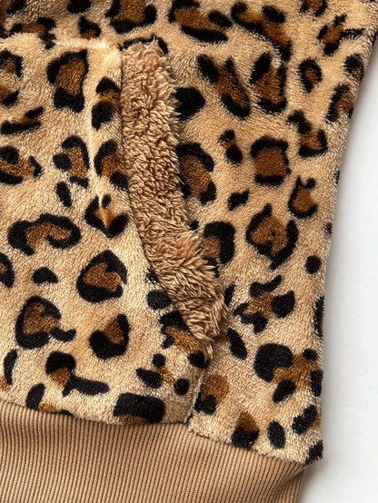 Women's Leopard Print Flannel Thermal Hooded Sweatshirt