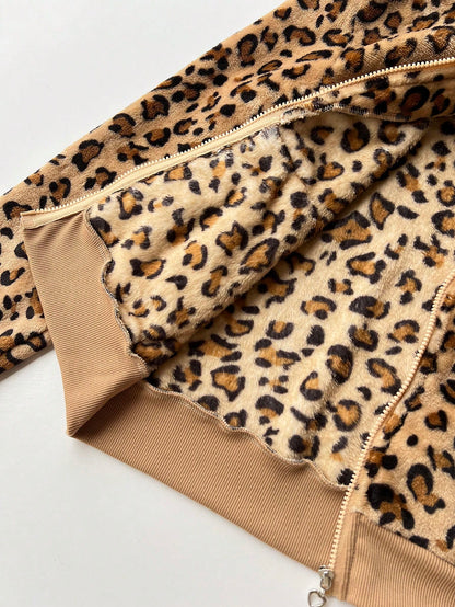 Women's Leopard Print Flannel Thermal Hooded Sweatshirt