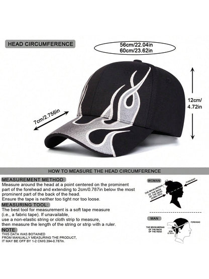 Men's Flame Embroidered Adjustable Baseball Cap