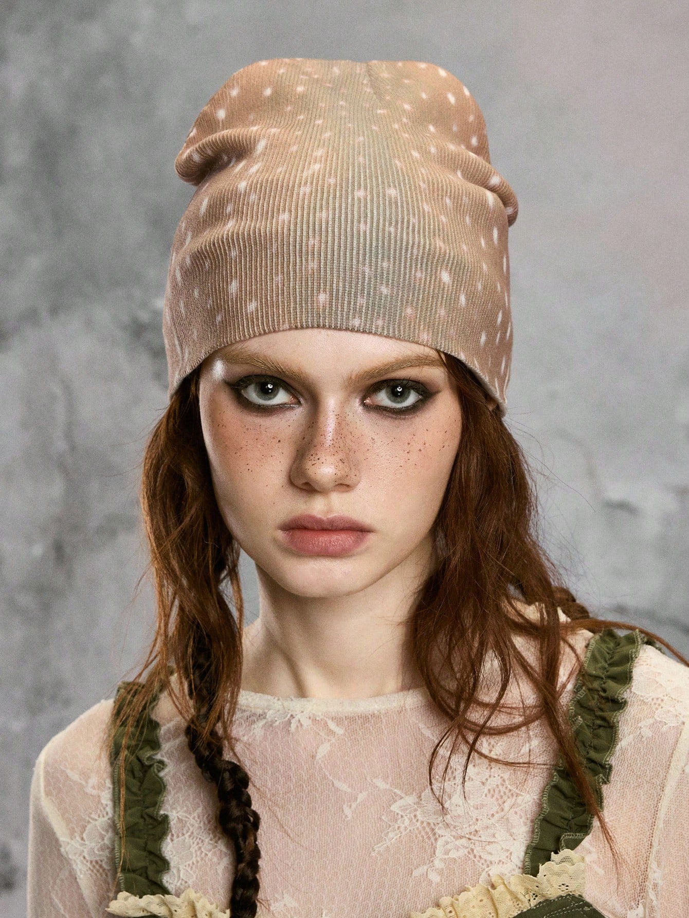 Fairycore Brown Deer Pattern Retro Animal Print Beanie