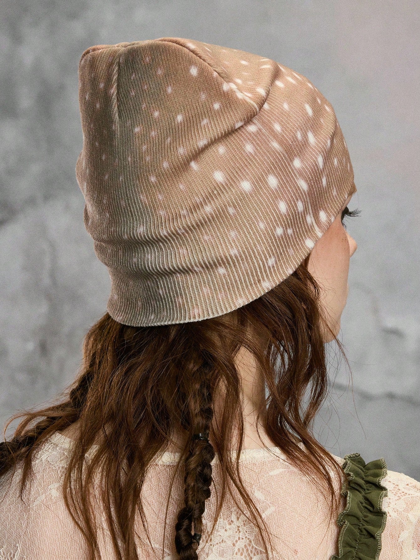 Fairycore Brown Deer Pattern Retro Animal Print Beanie