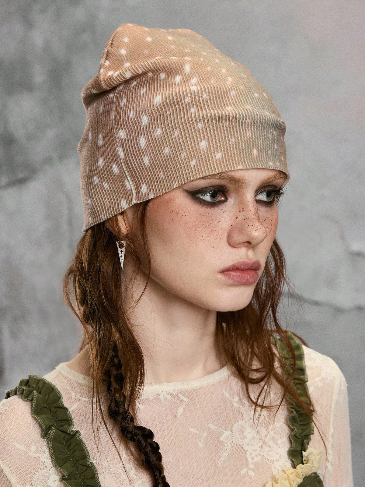 Fairycore Brown Deer Pattern Retro Animal Print Beanie