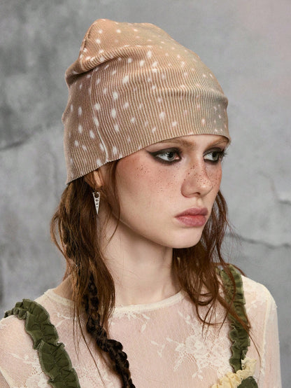 Fairycore Brown Deer Pattern Retro Animal Print Beanie