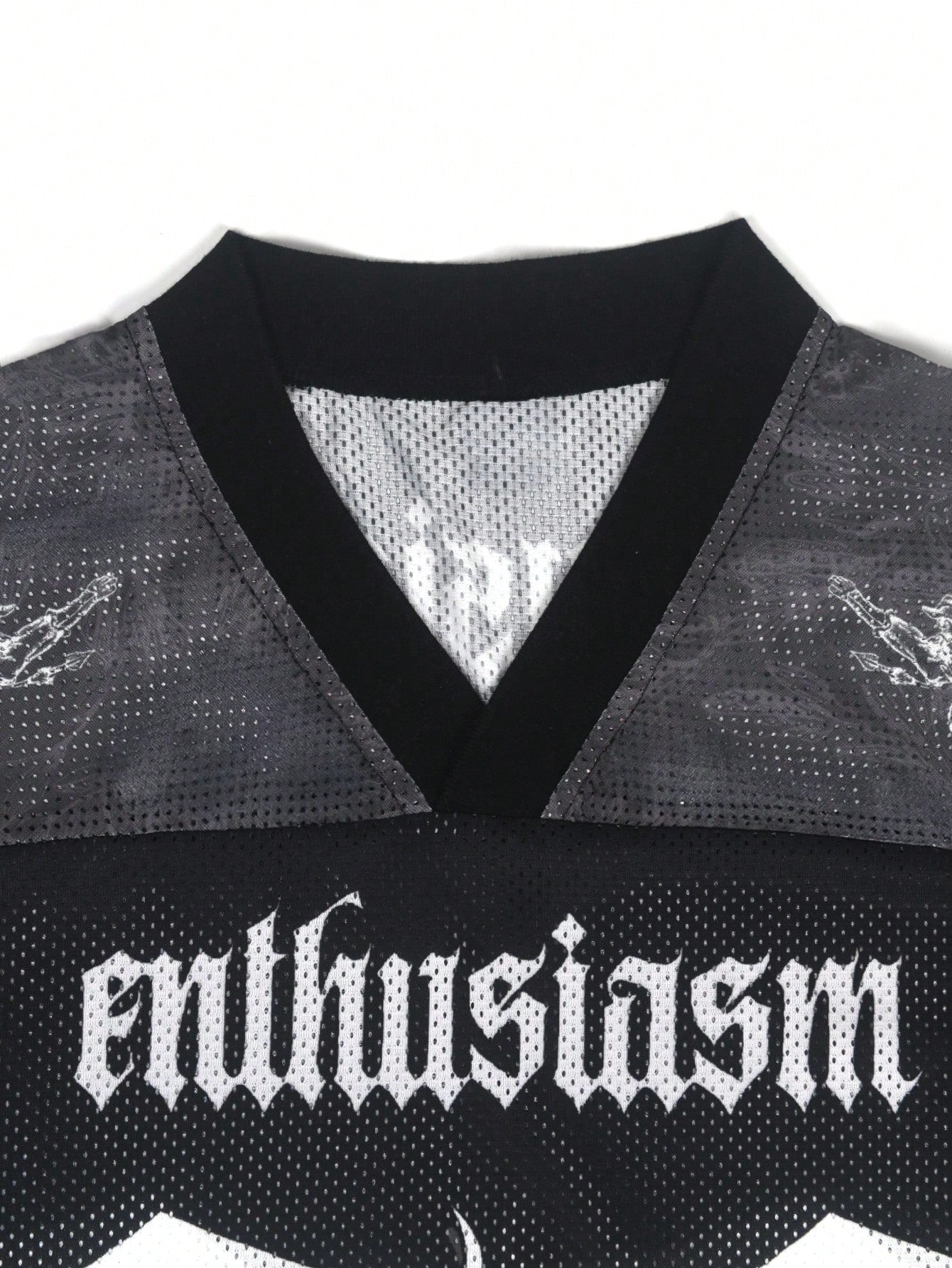 Black Letter Print V-Neck Soccer Style Jersey