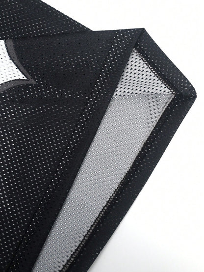 Black Letter Print V-Neck Soccer Style Jersey