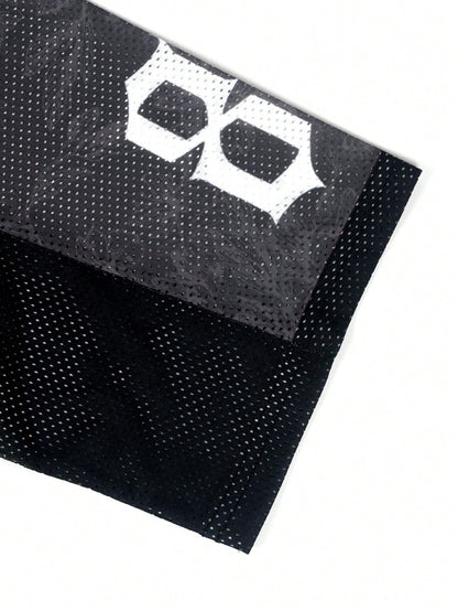 Black Letter Print V-Neck Soccer Style Jersey