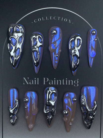 Y2K Leopard Punk Chrome Long Stiletto Press-On Nails