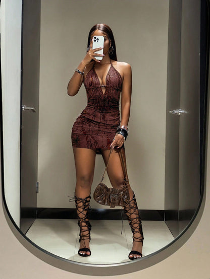 Halter Backless Beaded Bodycon Mini Dress 2025 Sexy Summer Wear