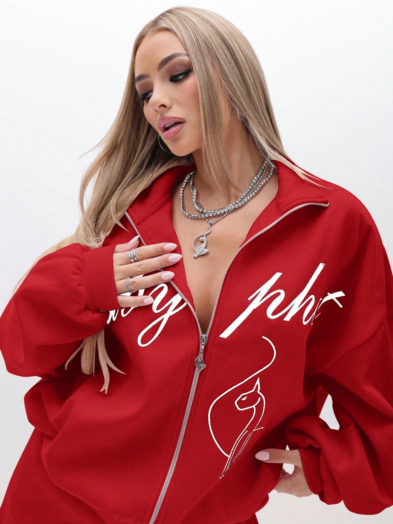 BABYPHAT Oversized Zip-Up High-Neck Hoodie