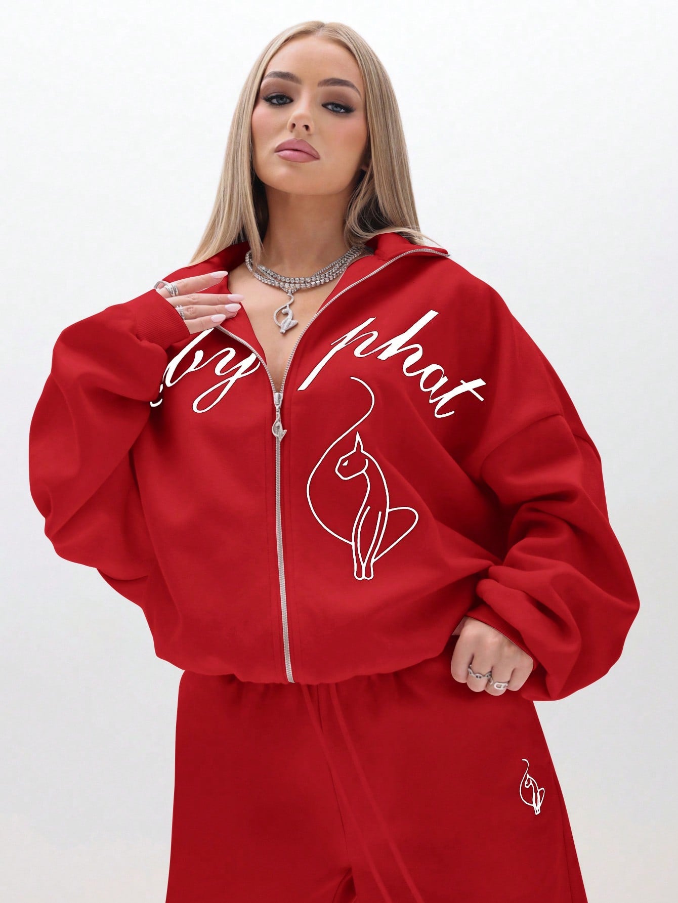 BABYPHAT Oversized Zip-Up High-Neck Hoodie