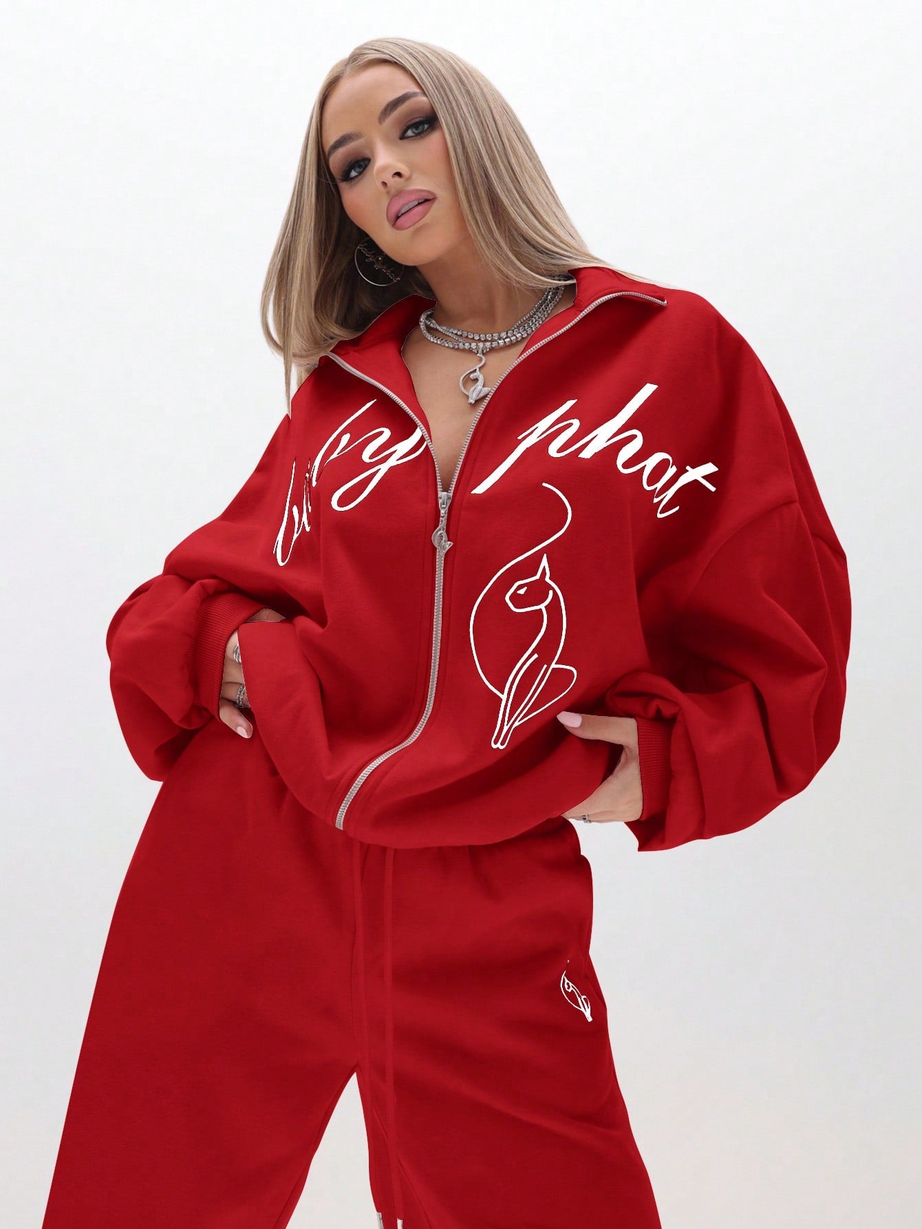 BABYPHAT Oversized Zip-Up High-Neck Hoodie