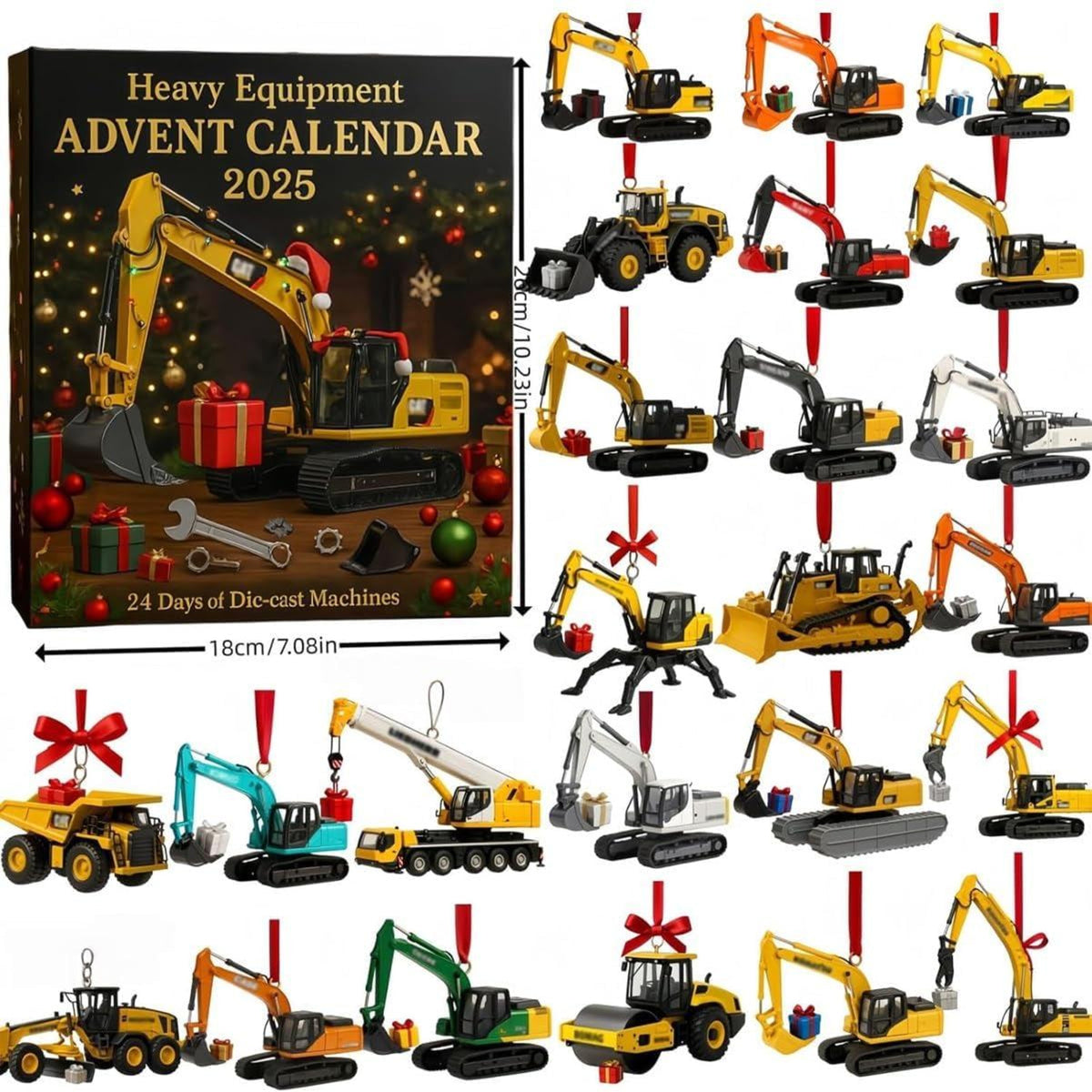 Construction Vehicles 2d Acrylic Advent Calendar 2025 24 Day Christmas Countdown With Mini Trucks And Diggers Fun Gift For Kids  Families