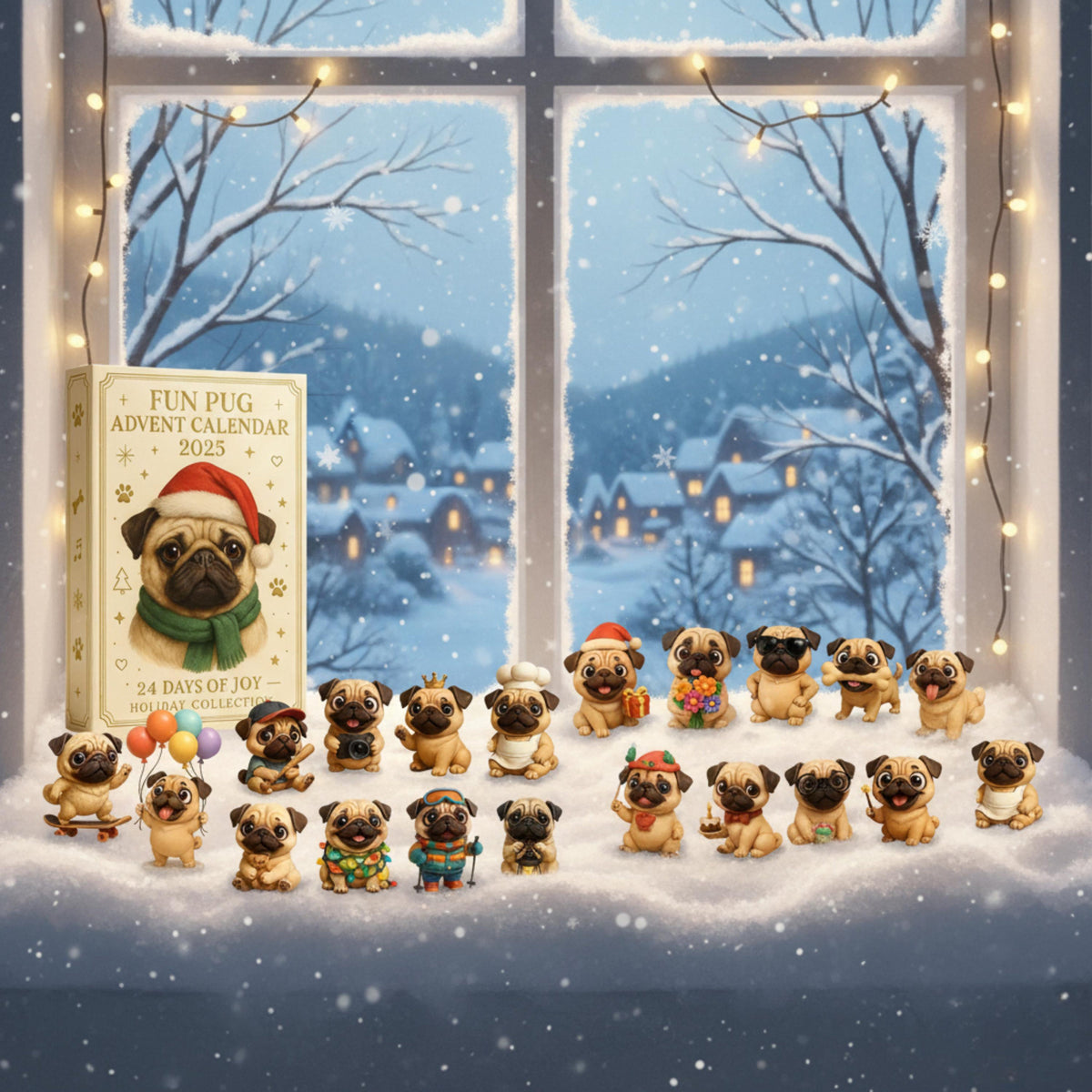 Pug Advent Calendar 2025 24 Days Of Dog Figurines Xmas Countdown Surprises Cute Holiday Gift For Dog Lovers Kids  Adults