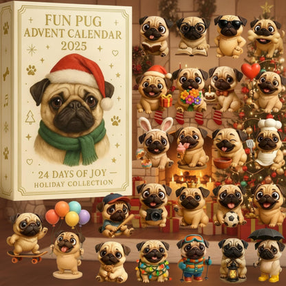 Pug Advent Calendar 2025 24 Days Of Dog Figurines Xmas Countdown Surprises Cute Holiday Gift For Dog Lovers Kids  Adults