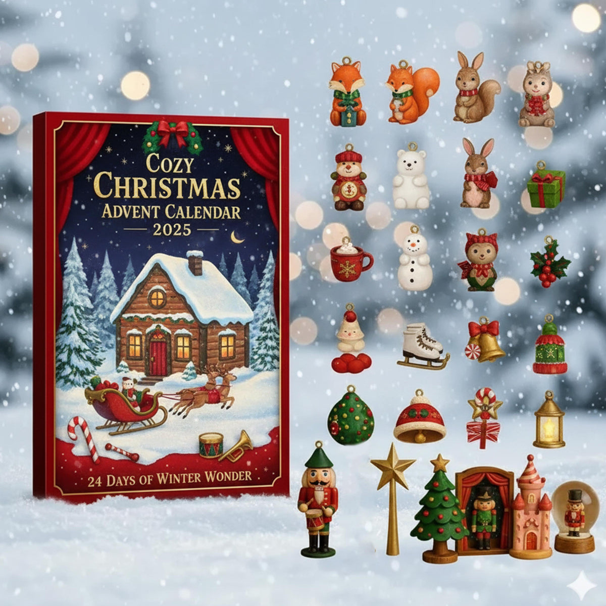 Cozy Christmas Advent Calendar 2025 24 Days Of Winter Wonder Mini Holiday Ornaments  Figurines Set Festive Gift For Christmas Lovers
