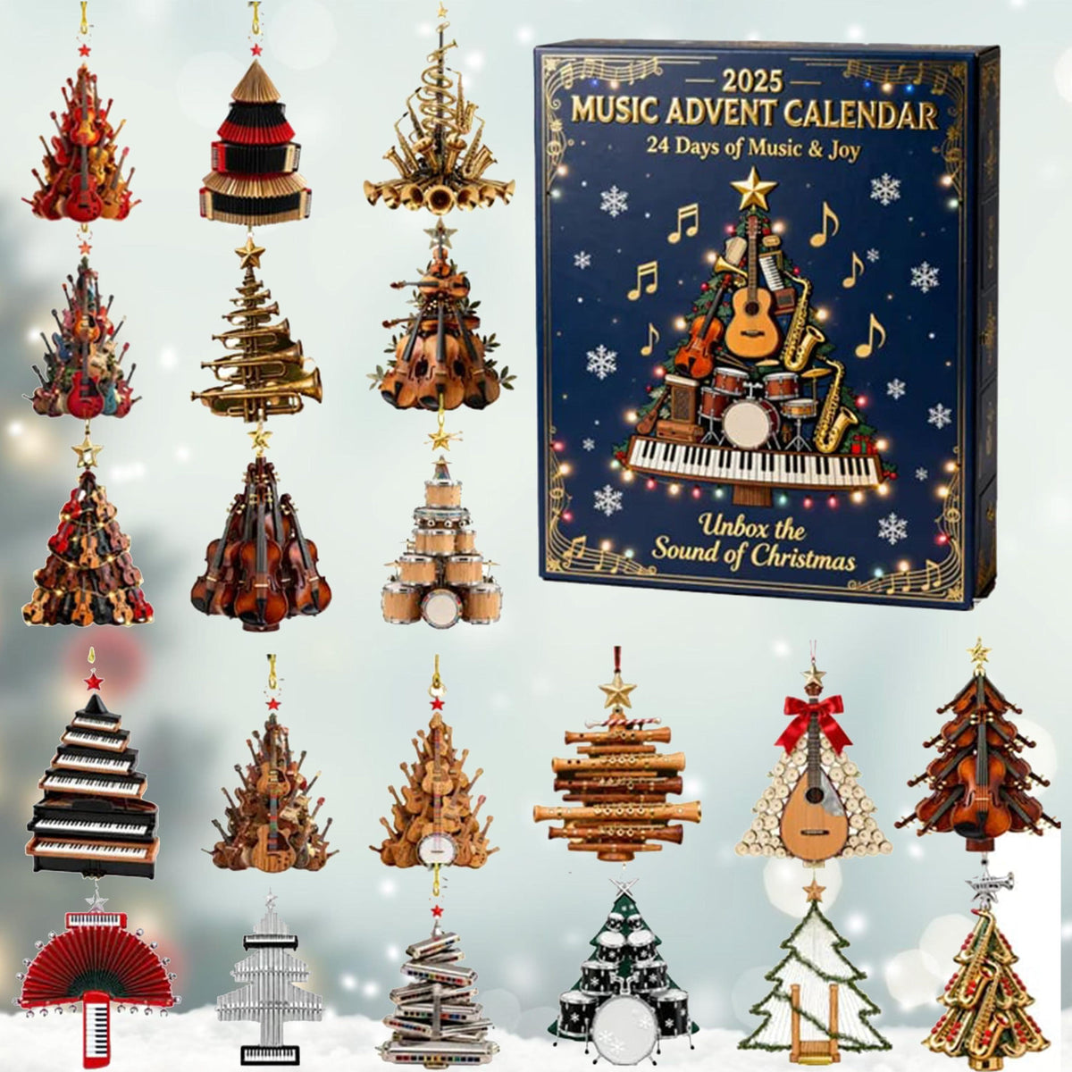 Musical Christmas Tree Advent Calendar 2025 24 Day Music Lover Countdown Instrument Ornaments Festive Gift For Musicians Christmas Gift