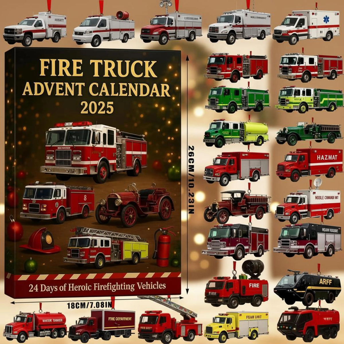 Fire Truck Advent Calendar 2025 24 Day Christmas Countdown Gift Box With Mini Firefighting Vehicles Holiday Surprise For Boys  Kids