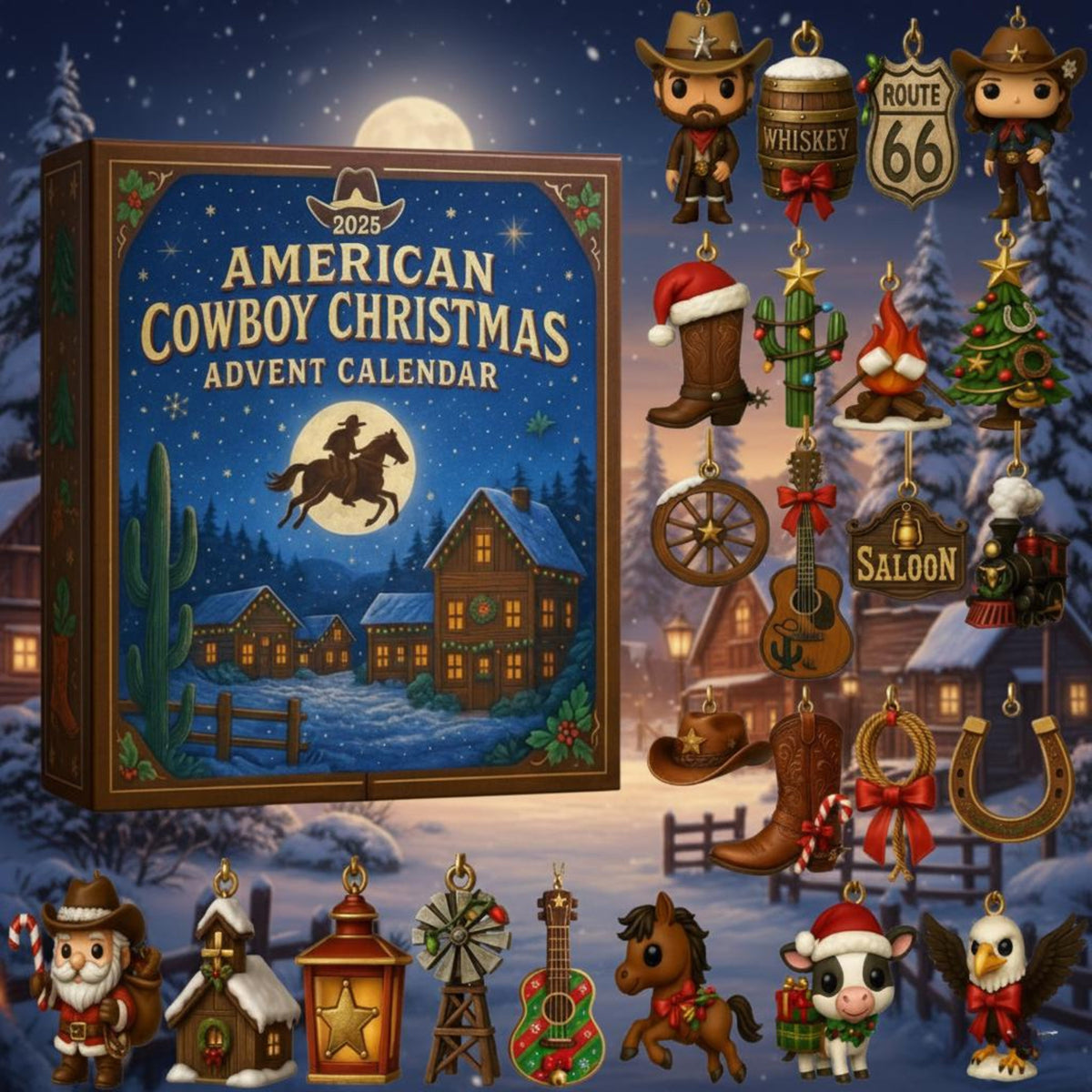 Cowboy Christmas Advent Calendar 2025 24 Days Of Wild West Ornaments Holiday Countdown Gift For Western Lovers  Country Fans