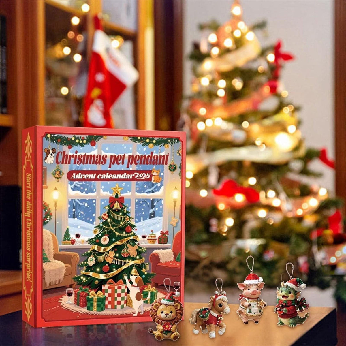 Christmas Pet Advent Calendar 2025  24 Cute Animal Ornaments  Dog Cat Bunny Reindeer Figurines  Holiday Countdown Gift Box