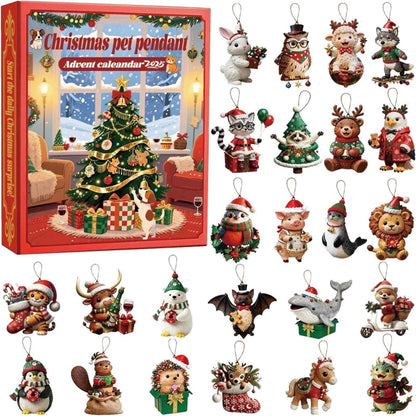 Christmas Pet Advent Calendar 2025  24 Cute Animal Ornaments  Dog Cat Bunny Reindeer Figurines  Holiday Countdown Gift Box
