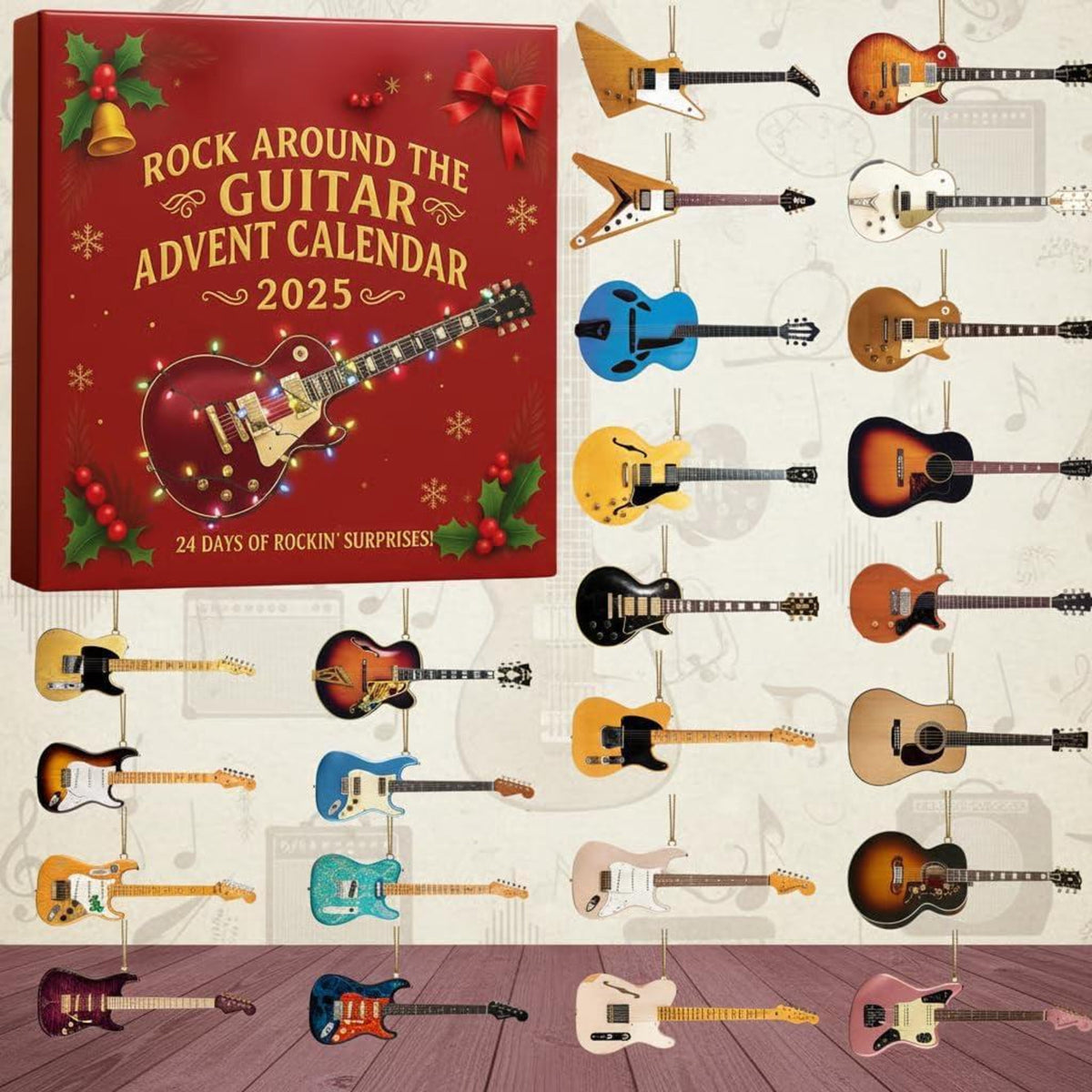 Guitar Advent Calendar 2025 Limited Edition 24 Mini Instrument Ornaments Box Music Lovers Rock And Roll Christmas Countdown Gift
