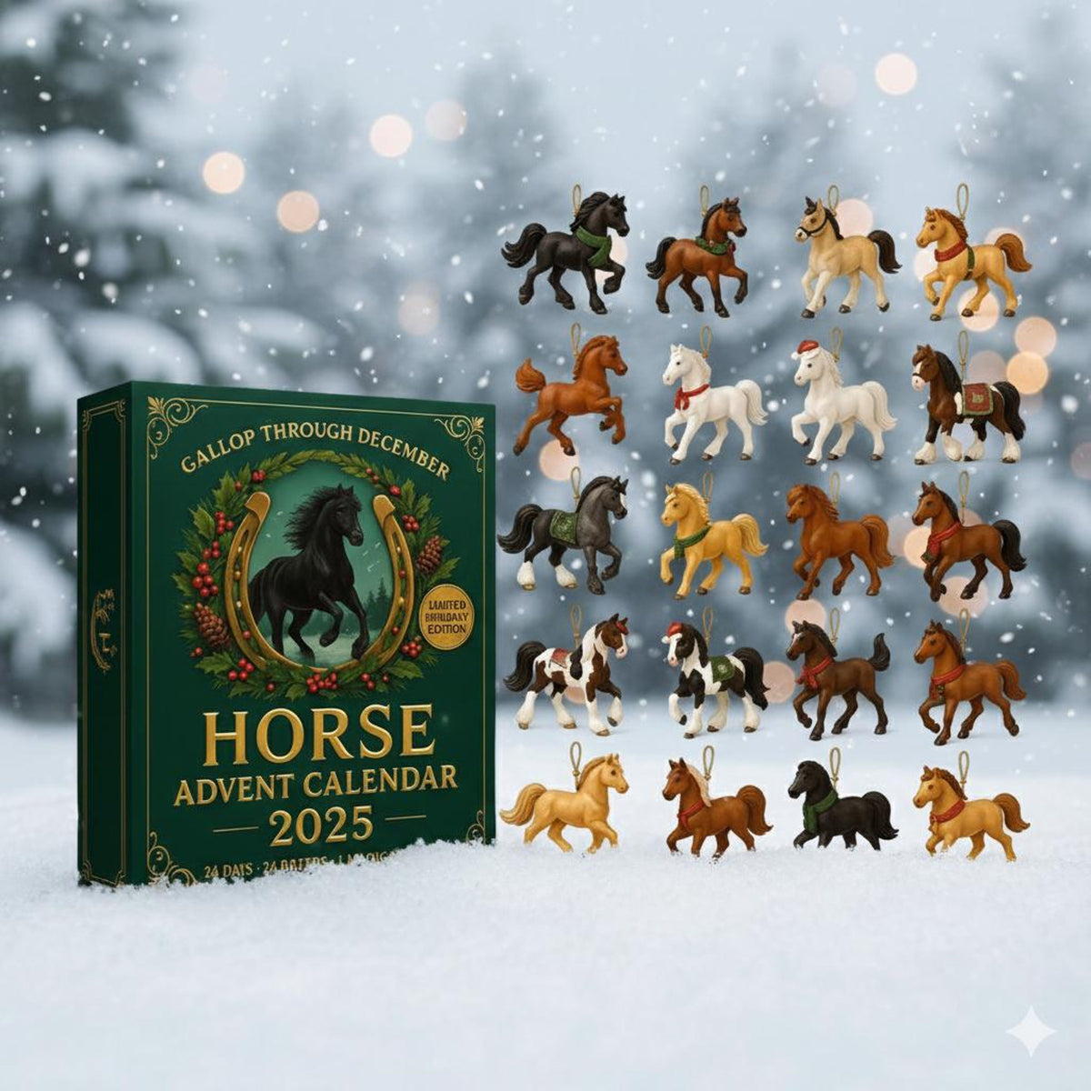 2025 Horse Advent Calendar Flat 2d Acrylic Christmas Ornament Set With Galloping Horses Tree Hanging Decor Gift For Equestrian Lovers