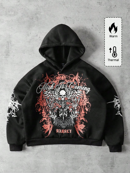 Men Skull Graphic Grunge Punk Hoodie