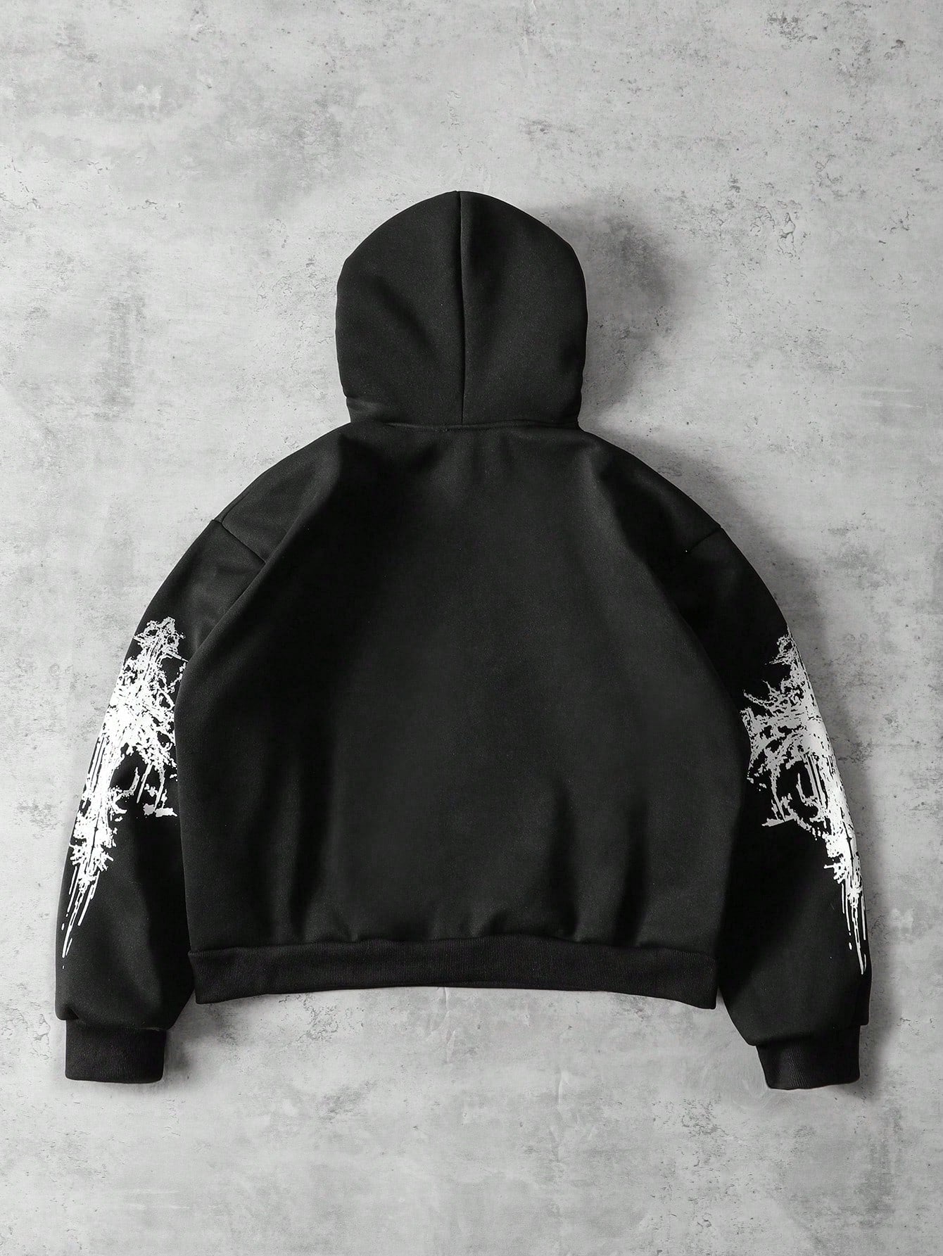 Men Skull Graphic Grunge Punk Hoodie