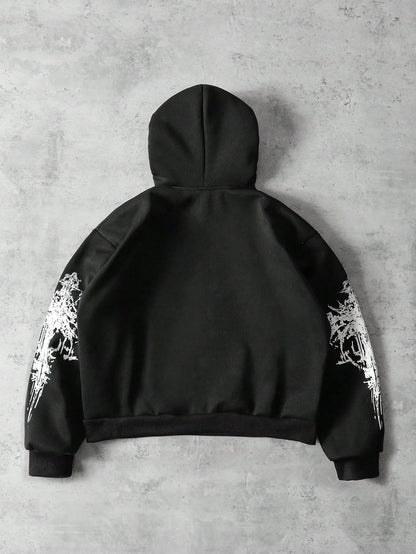 Men Skull Graphic Grunge Punk Hoodie