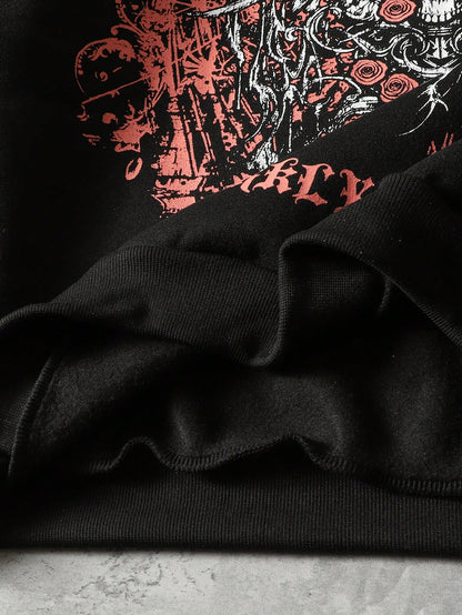 Men Skull Graphic Grunge Punk Hoodie