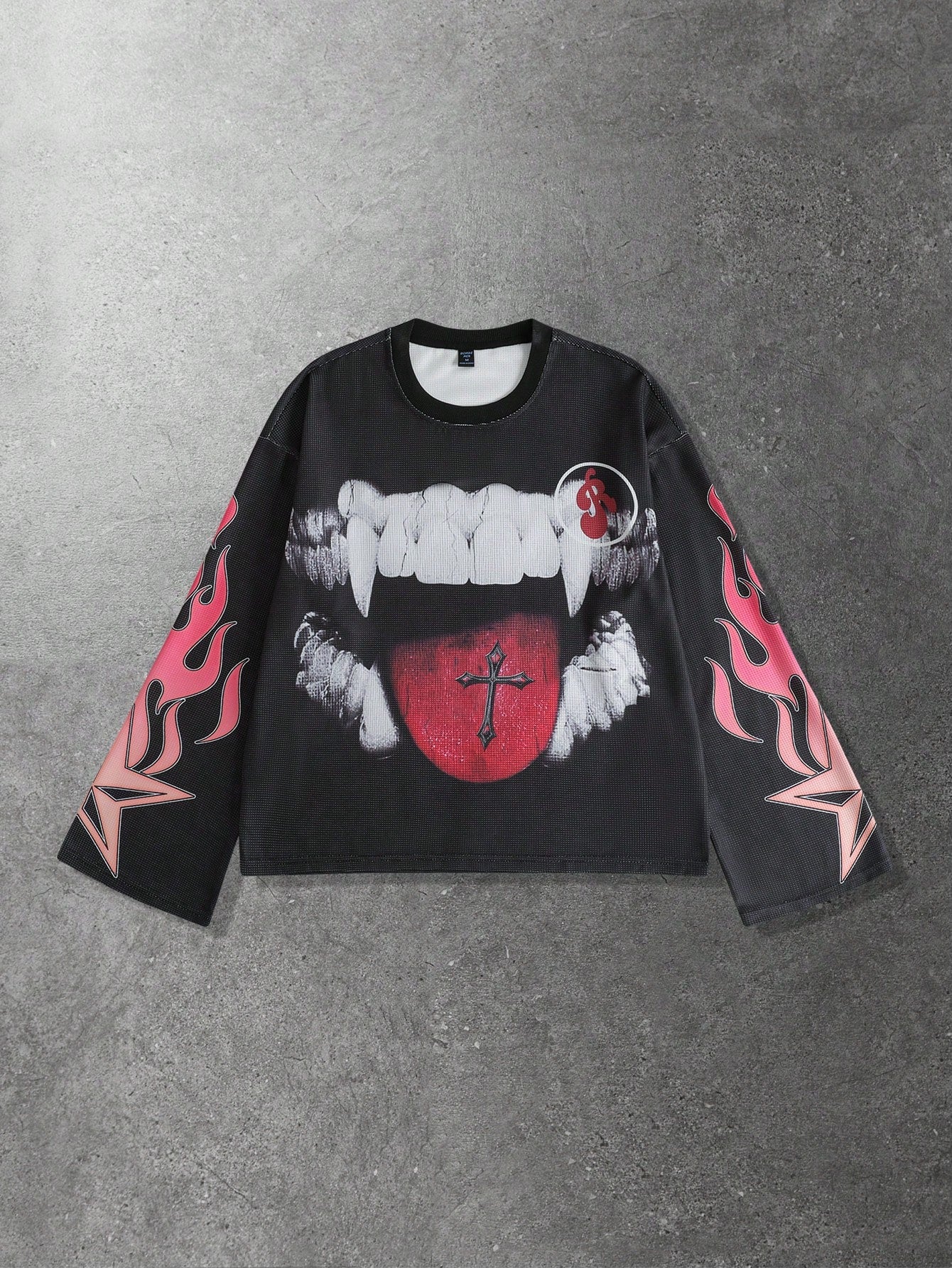 Men Flame Teeth Print Long Sleeve Tee