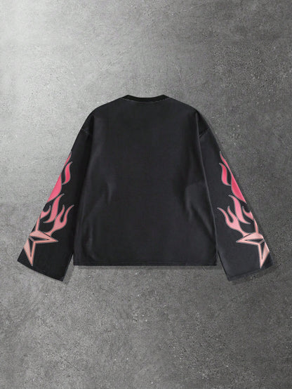Men Flame Teeth Print Long Sleeve Tee