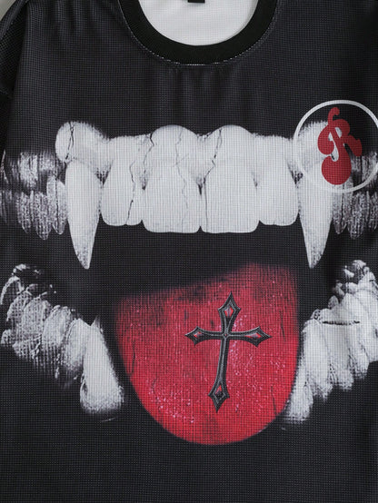 Men Flame Teeth Print Long Sleeve Tee