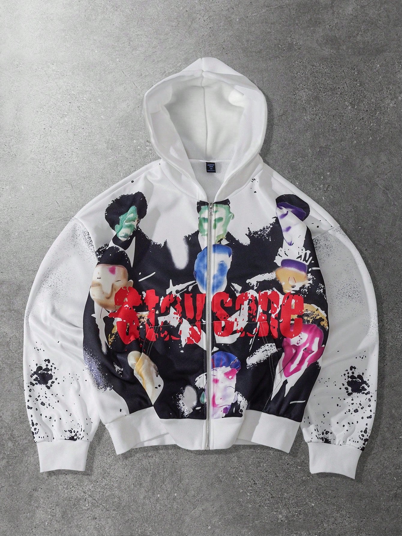 Men Blurred Portrait Zip-Up Retro Hoodie