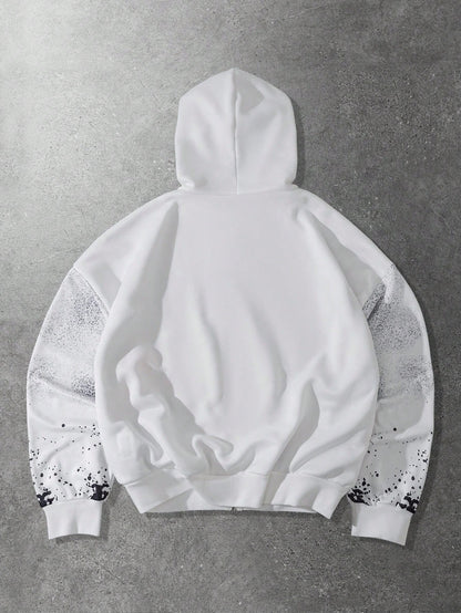 Men Blurred Portrait Zip-Up Retro Hoodie