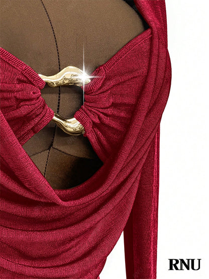 Red Cowl Neck Bodycon Mini Dress