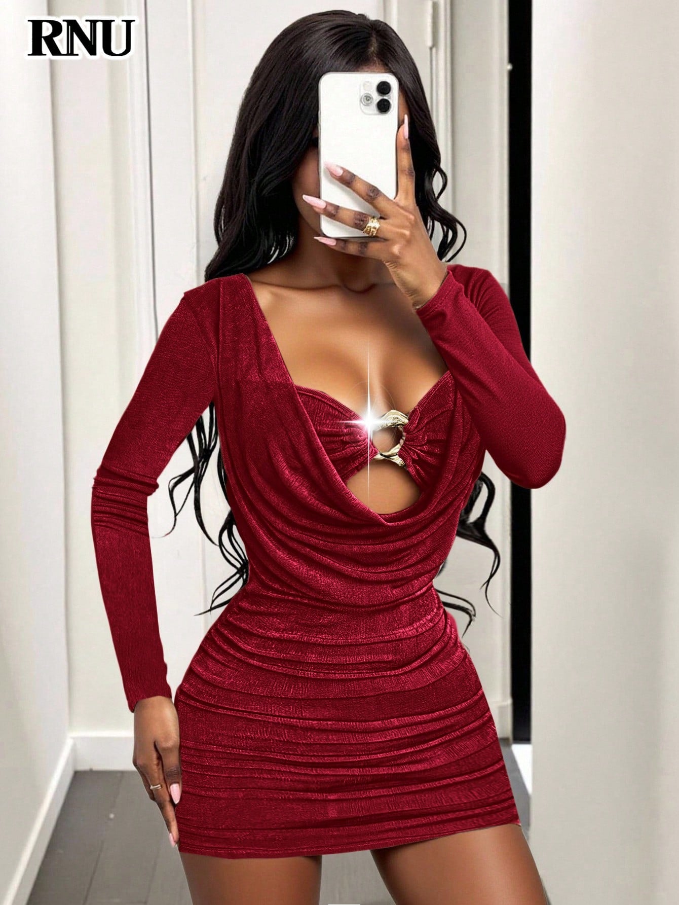 Red Cowl Neck Bodycon Mini Dress