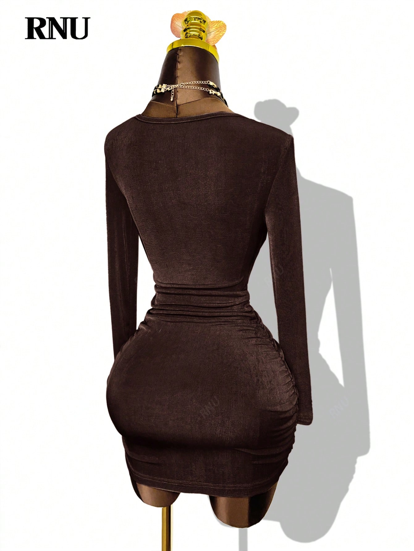 Chocolate Brown Cowl Neck Bodycon Mini Dress