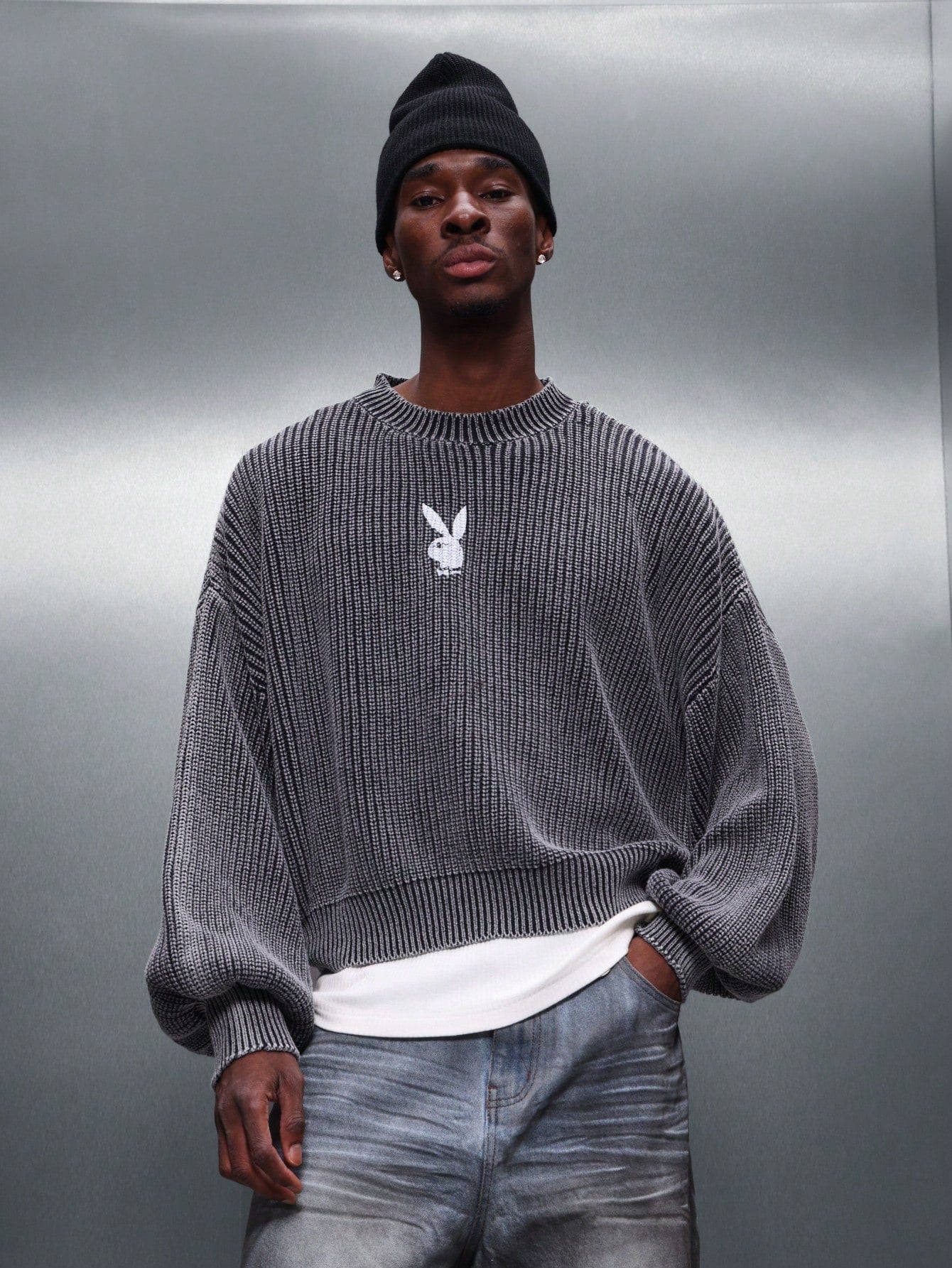 Playboy X Sumwon Oversized Ribbed Bunny Logo Sweater