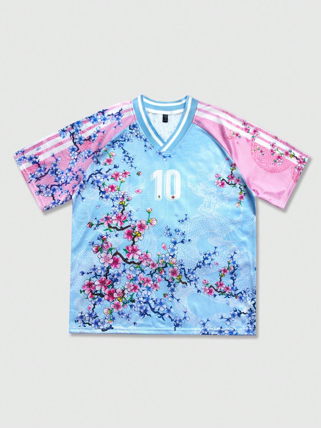 Multicolor Floral Spiral & Birdseye Print V-Neck Jersey