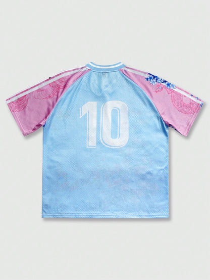 Multicolor Floral Spiral & Birdseye Print V-Neck Jersey