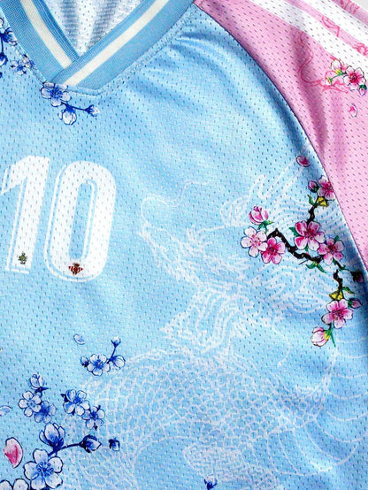 Multicolor Floral Spiral & Birdseye Print V-Neck Jersey