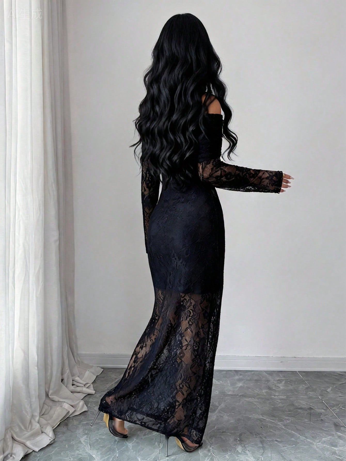 Elegant Sheer Off Shoulder Black Lace Maxi Dress