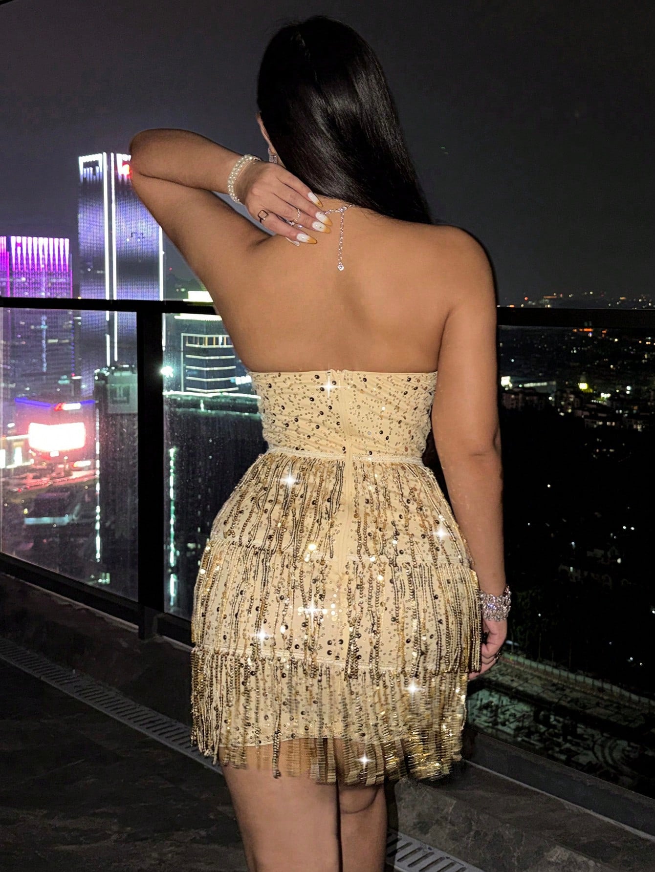 Gold Sequin & Mesh Mini Dress Elegant Party & Homecoming Outfit