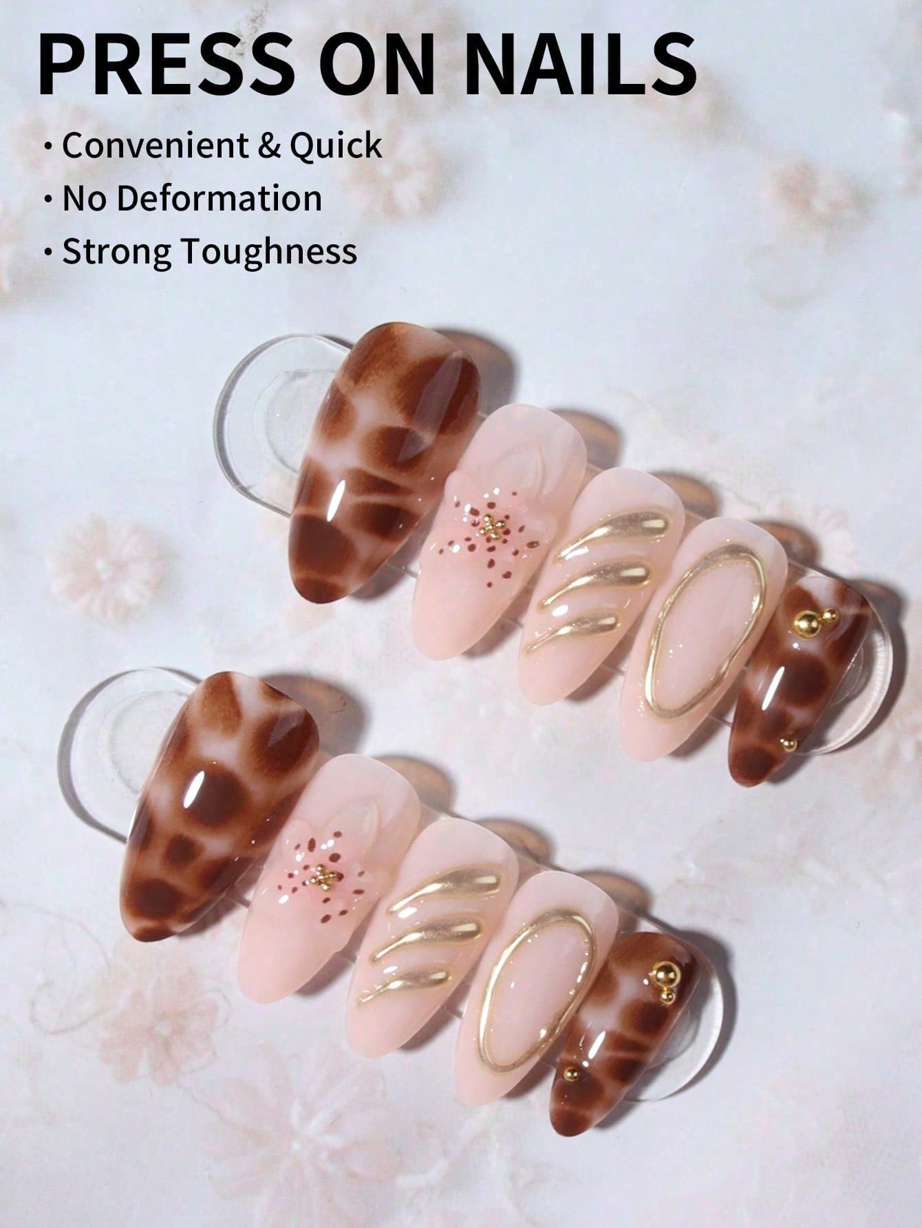 24pcs 3D Flower & Cross Long Almond Press-On Nails