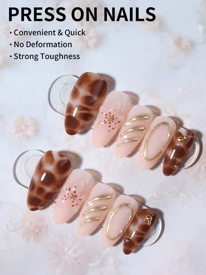 24pcs 3D Flower & Cross Long Almond Press-On Nails