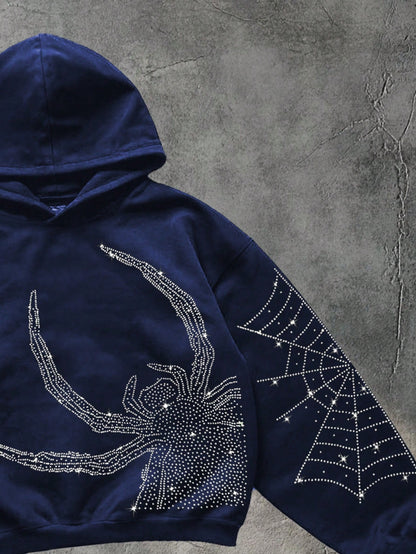 Men Y2K Diamond Spider Web Hoodie