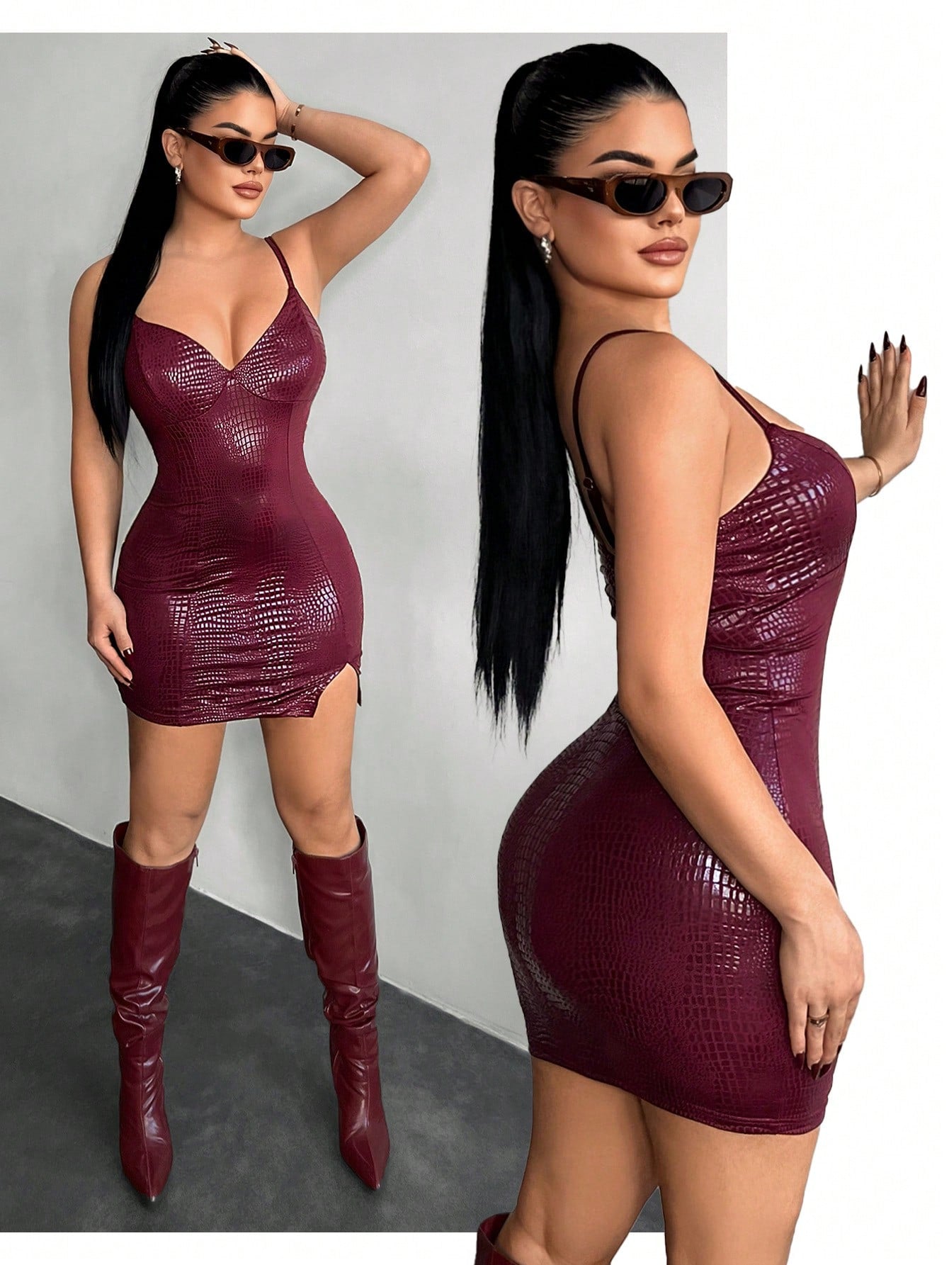 Sexy Burgundy Spaghetti Strap Mini Party Red Dress